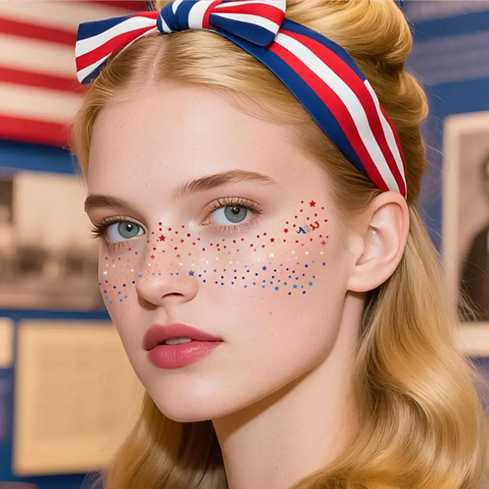 Fourth July Face Tattoos Glitter Freckles Makeup Independence Day Qme