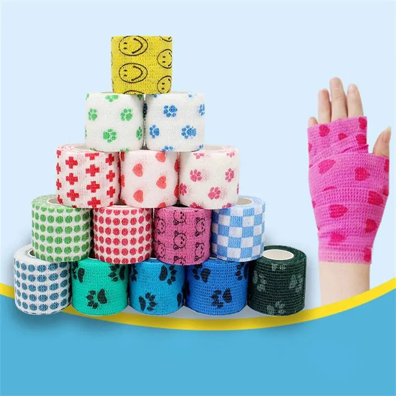 6 Roll Medical Therapy Elastic Bandage 4.8m Printed Sports Knee Protector Colorful Self Adhesive Wrap Tape for Finger Joint Pet Qme