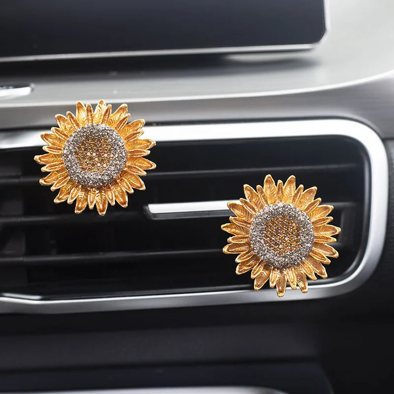 Shiny Rhinestone Sunflower Car Air Freshener Clip Auto Vent Aroma Qme