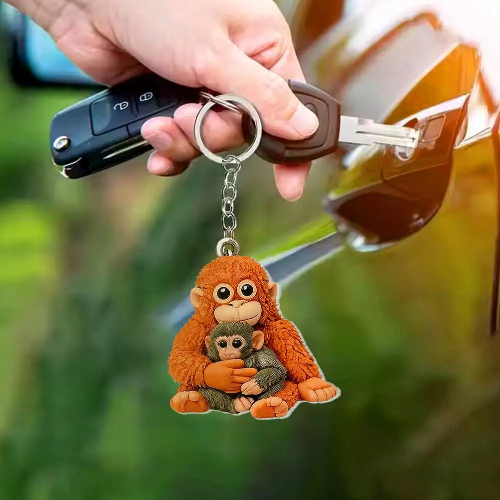 Protect Punch Monkey Keychain Decoration Cute Holding Plush Toy Qme