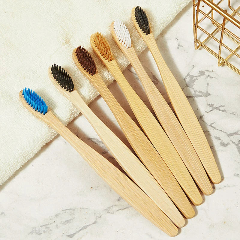Colorful Natural Bamboo Toothbrush Soft Bristle Charcoal Teeth Whitening Manual Wooden Handle Toothbrushes Soft Dental Oral Care Qme