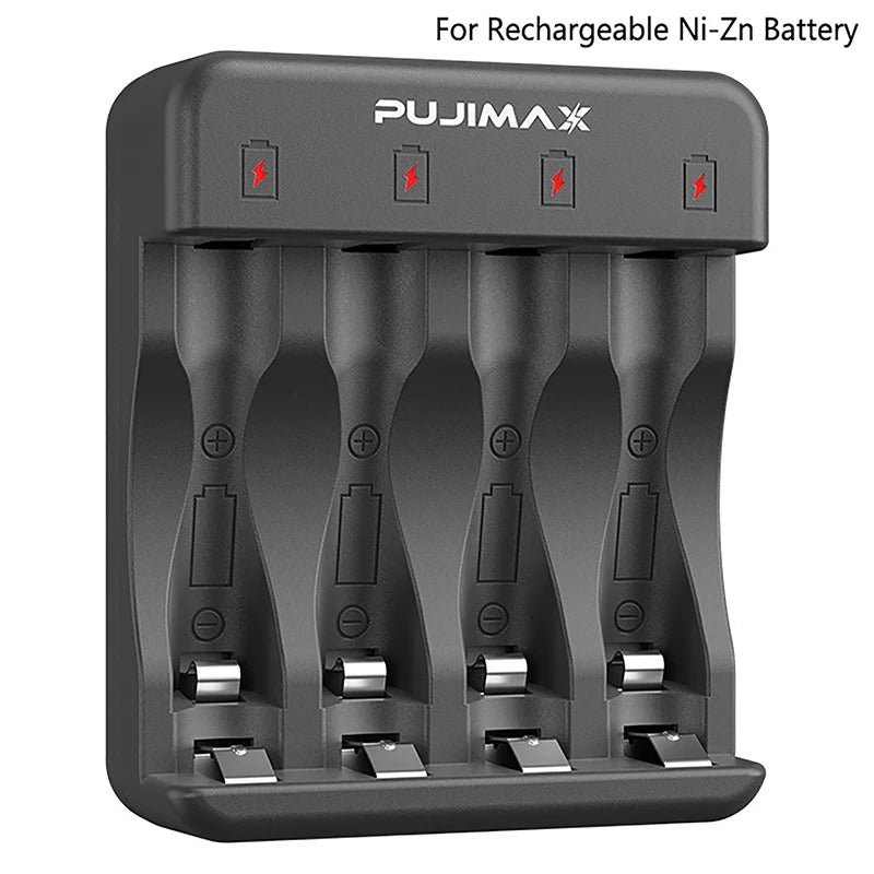 4-slot Smart Ni-zn Battery Charger Indicator Charging Cable LED Qme Black