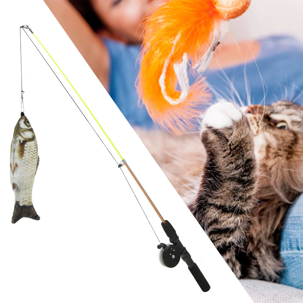 Telescopic Cat Fishing Rod Toy Funny Interactive Cat Wand Stick Flexible Teaser Feather Toy Pull Rod for Indoor Cats Play Qme