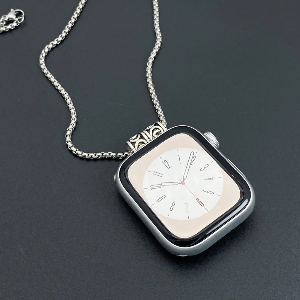 Fashion Long Watch Necklace Retro Metal Chain Anti Lost Pendant Compatible With Apple Watch iWatch All Series Accessory Qme
