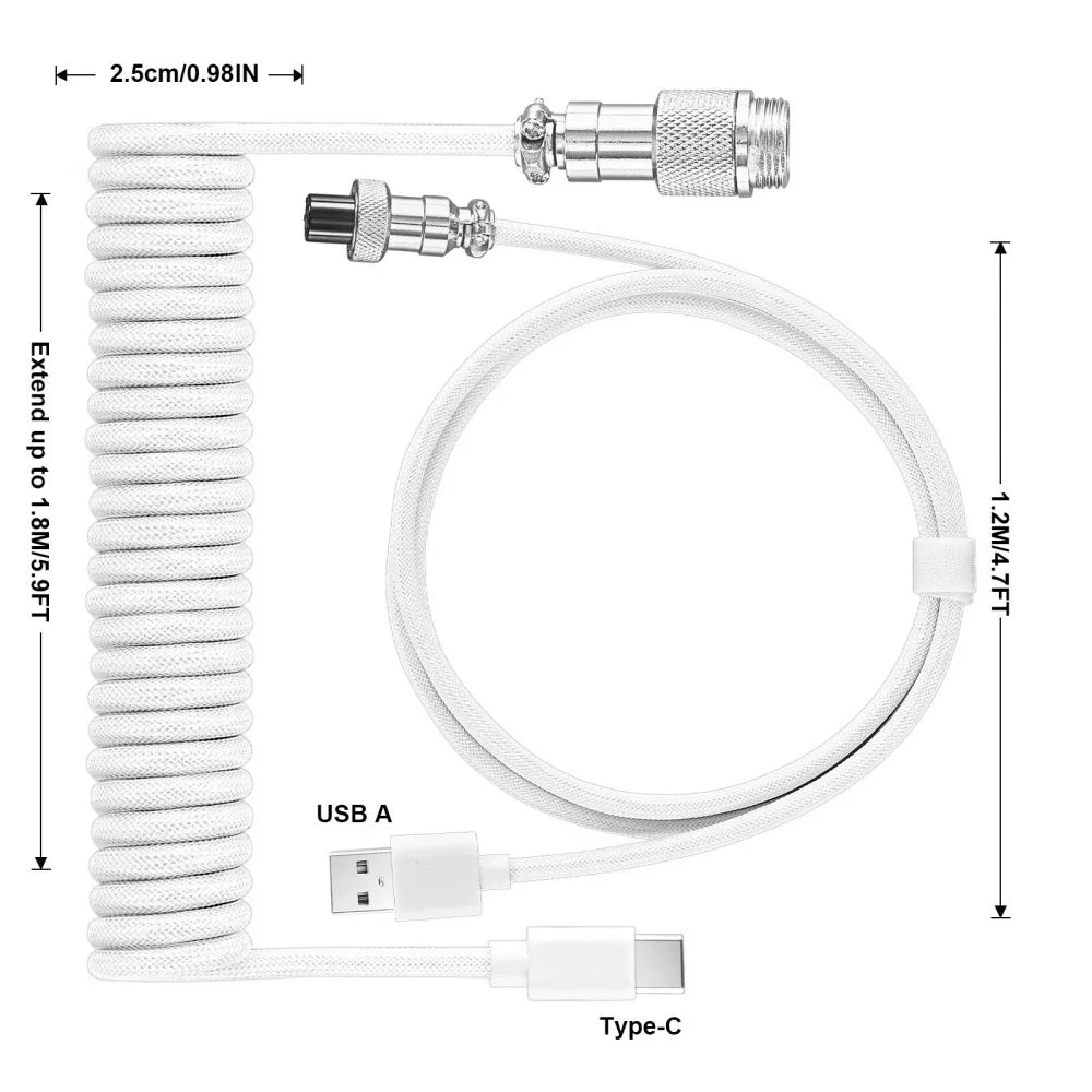USB Type C Mechanical Keyboard Coiled Cable Hardware Linker USB Mechanical Keyboard Spring Cable Spiral Gaming Usb Keyboard Cord Qme