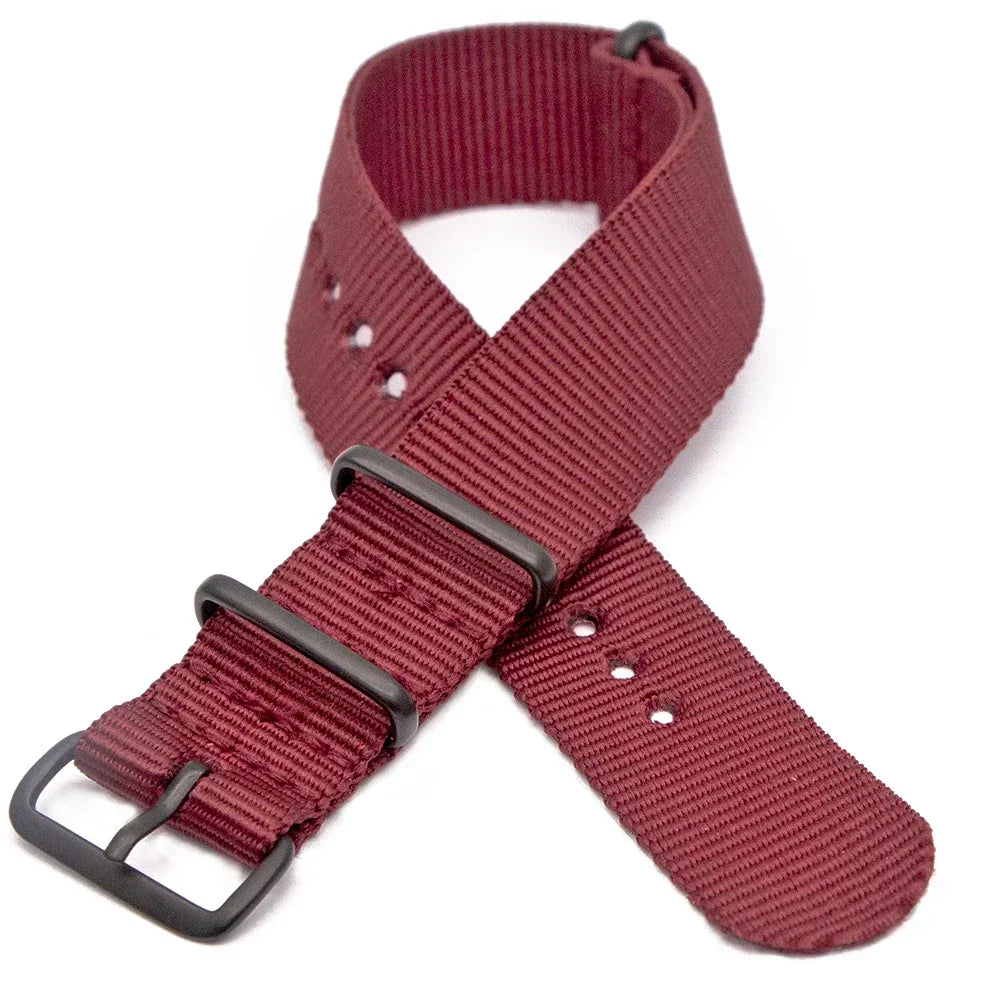 Sports Watch Band Nylon Strap Stainless Steel Black Frosted Buckle Adjustable 18MM 20MM 22MM 24MM Unisex Replacement Wristband Qme Wine Red 24mm