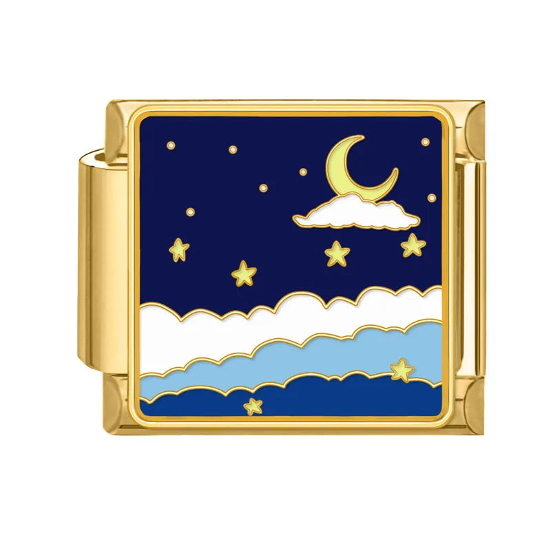 2025 Women Fashion Heart Taichi Blue Sea Scenery Moon Flower Night Sky Italian Charms Fit 9mm Stainless Steel Bracelet Jewelry Qme Style 7