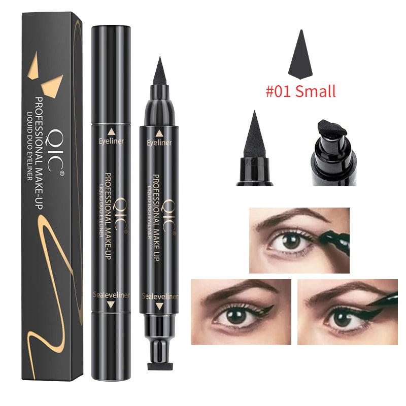 Dual-End 2-in-1 Stamp Eyeliner Pen, Quick Dry Waterproof Smudge-proof Cat Eye Lazy Eyeliner Liquid Pen for Beginners Qme Q614-1