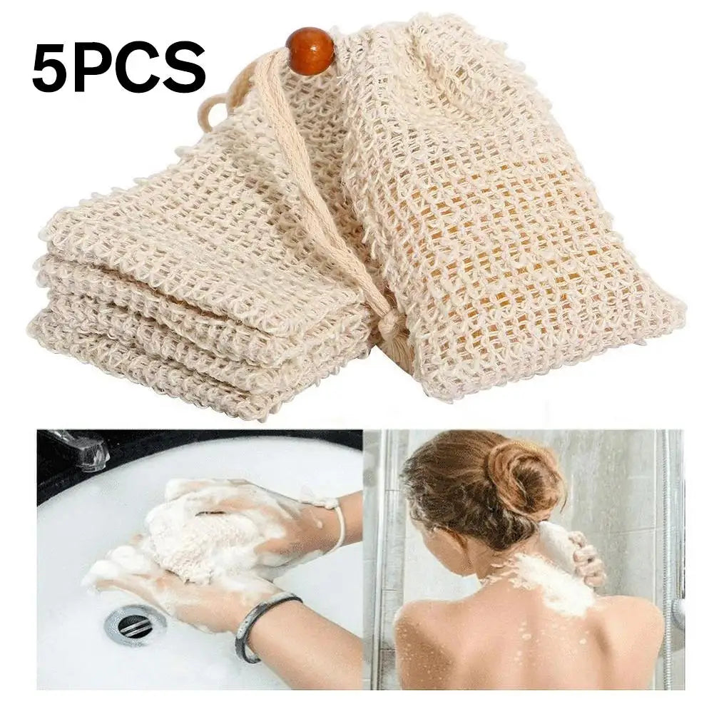 5Pcs Natural Cotton Linen Foaming Soap Bag Saver Net Mesh Massage Exfoliator Pouch Bathing Bubble Maker Body Cleaning Tool Qme