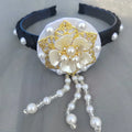 Fashion Flower Korean Headband Pearl Tassels Hanbok Hairband Qme white
