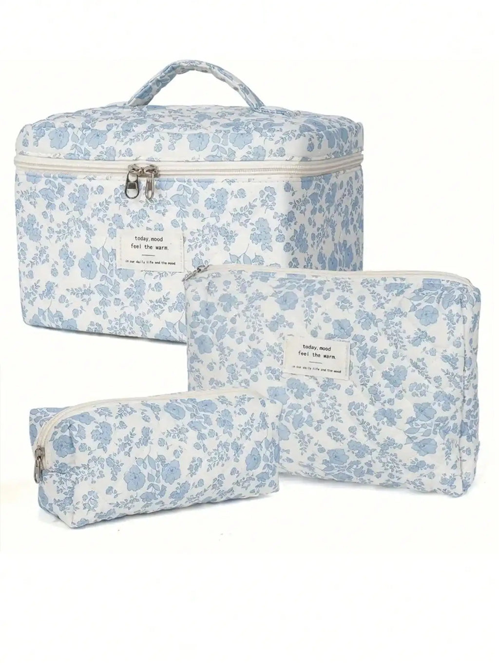 Large Capacity Makeup Bag Checkered Flower Stitching Cotton Storage Qme