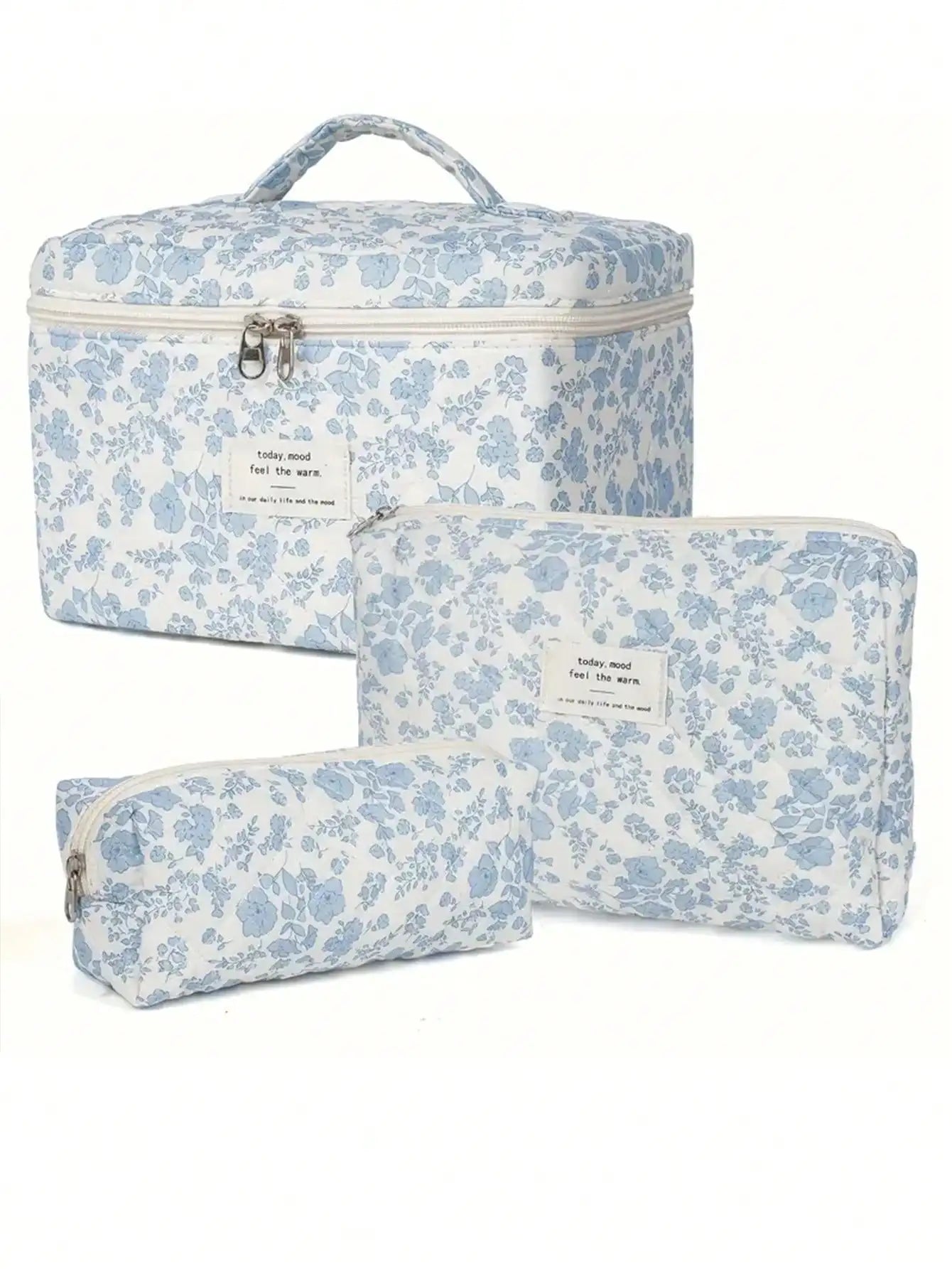 Large Capacity Makeup Bag Checkered Flower Stitching Cotton Storage Qme
