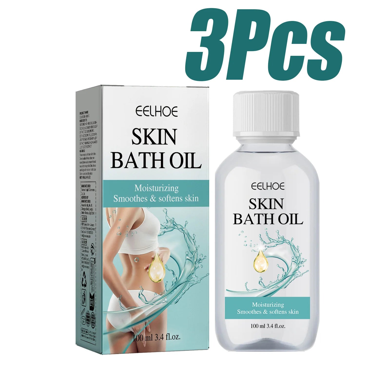 Skin Bath Oil Deep Nourishing Body Cleansing Oil Moisturizing Body Shower Oil for Dry Skin Removes Waterproof Sunscreen Hydrates Qme 3 x 100ml Boxed