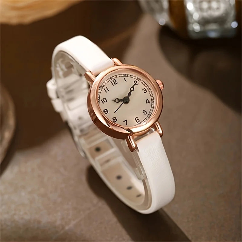 Elegant Small Arabic Dial Women Watches Fashion Leather Band Ladies Quartz Watch Reloj Mujer Girls Clock Gift Qme A-White