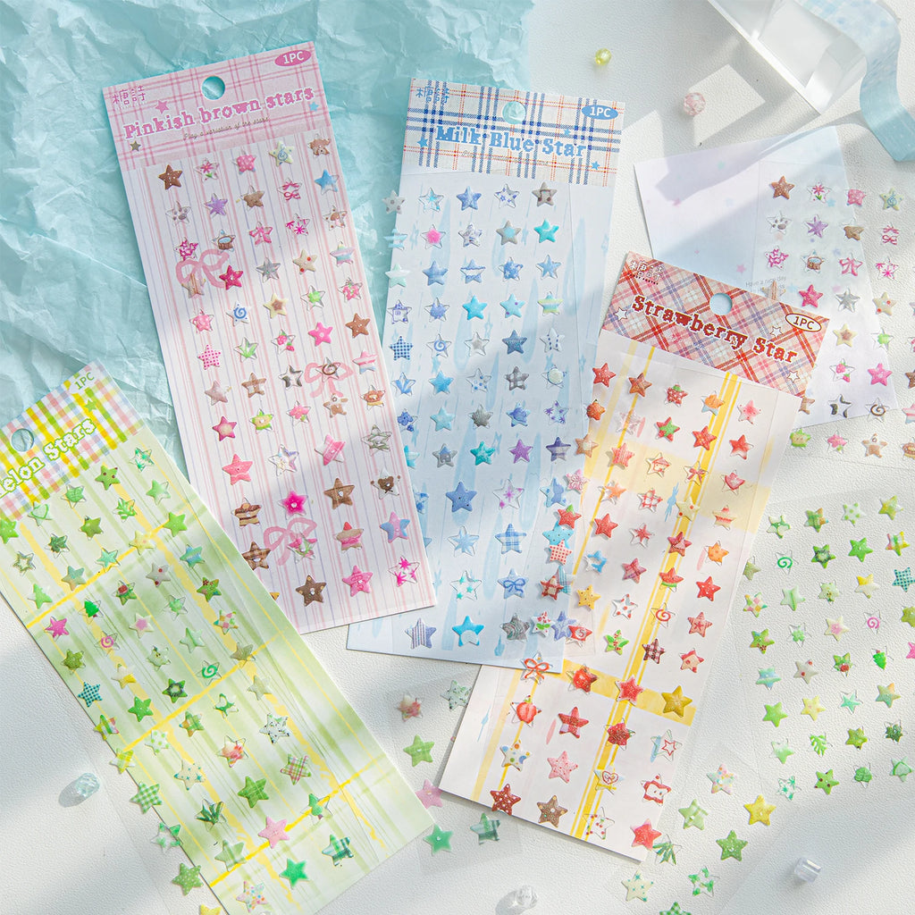 4 Designs Candy Star Series Lovely Five Point Star Theme Resin Stickers for Scrapbooking DIY Frame Collage Decoration Qme