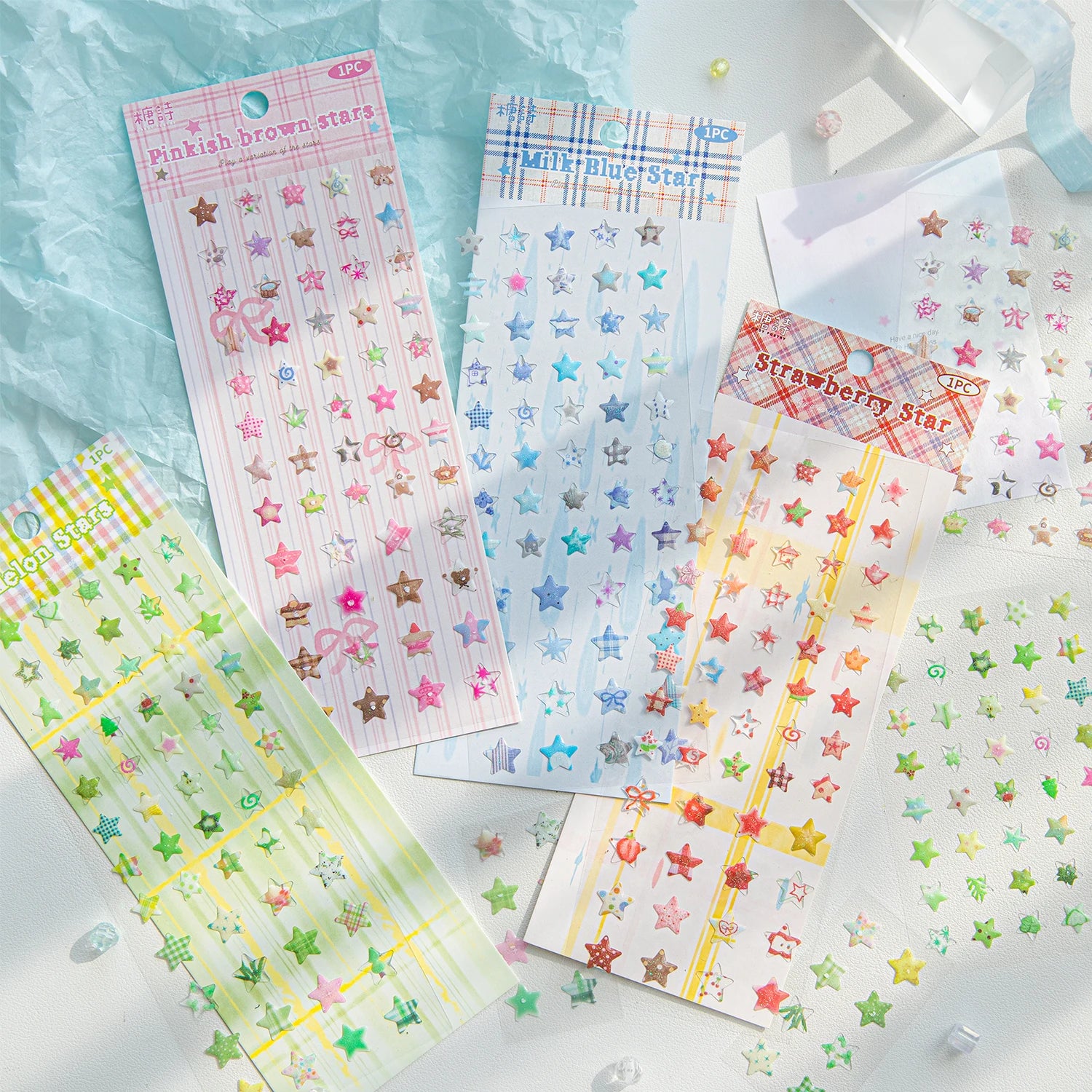 4 Designs Candy Star Series Lovely Five Point Star Theme Resin Stickers for Scrapbooking DIY Frame Collage Decoration Qme