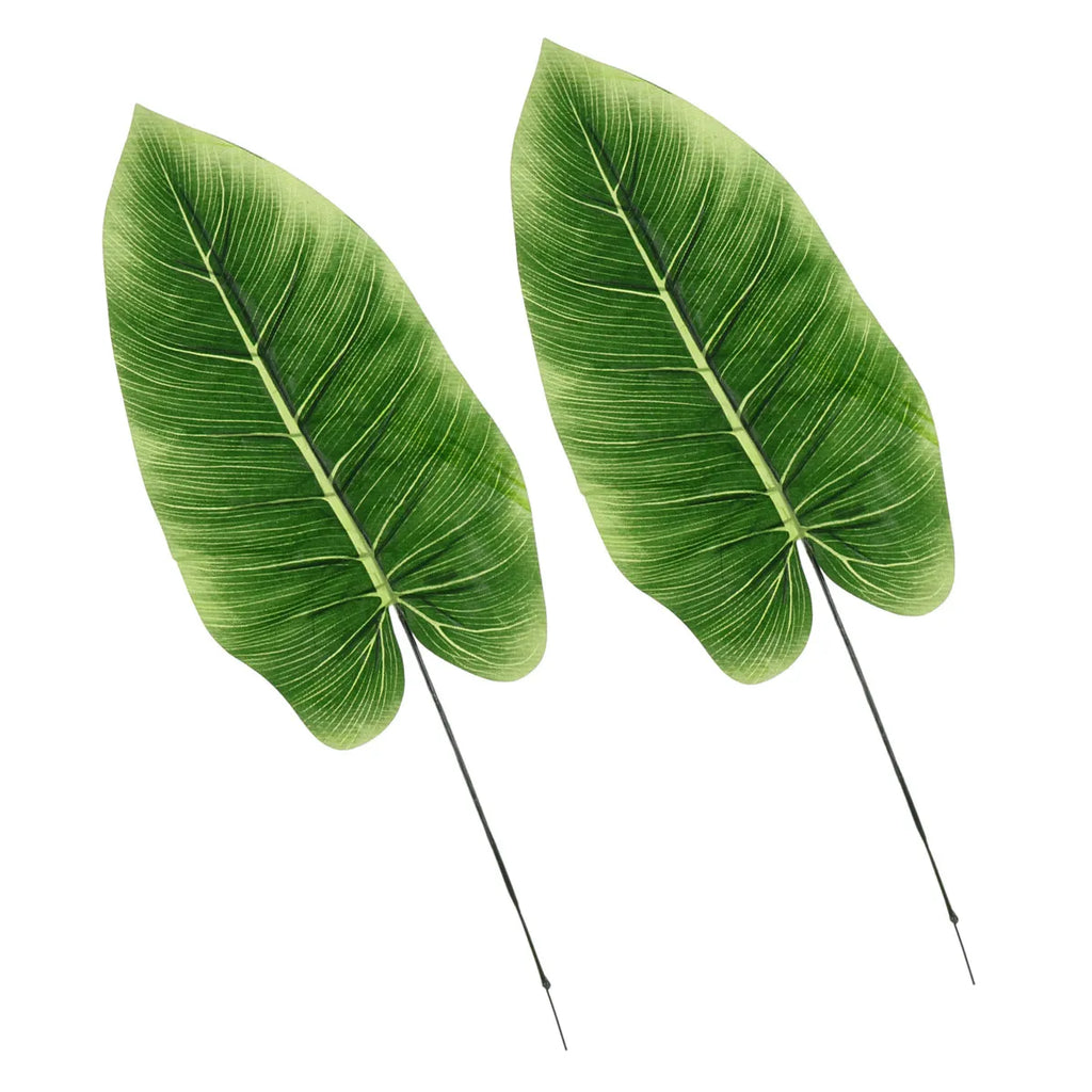 2Pcs Artificial Green Leaves with Flexible Steel Stem for Home Party Jungle Theme Decor Photo Prop Premium Plastic Fabric Faux Qme