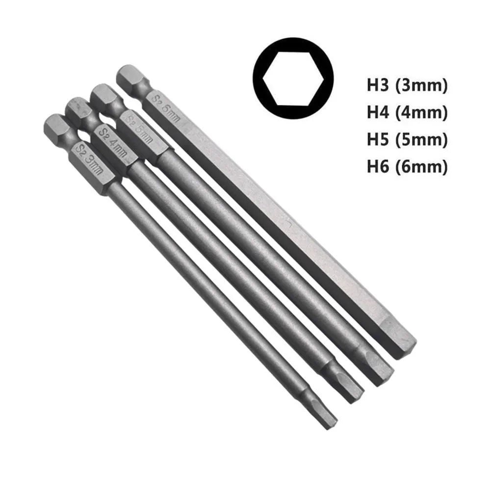 4pcs 1/4 Hex Shank 100mm Long Screwdriver Bits Kit For Torx/Hexagon/Cross/Slotted Hand Tools Qme D