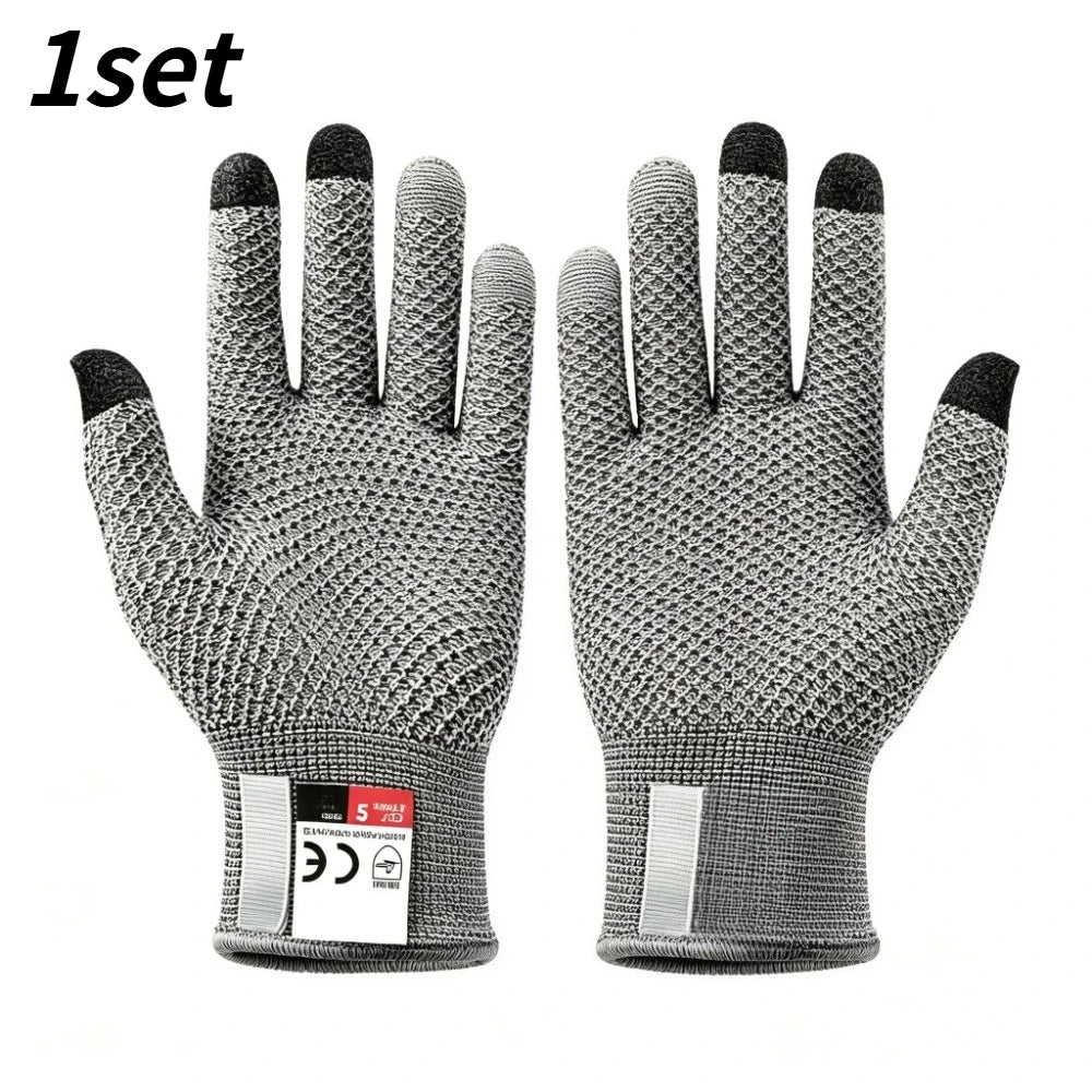 Food Grade Touch Screen Anti Cutting Gloves 1/3/5Set Protective Safety Gloves For Kitchen Slaughter Fish Killing Processing Qme Grey 1set