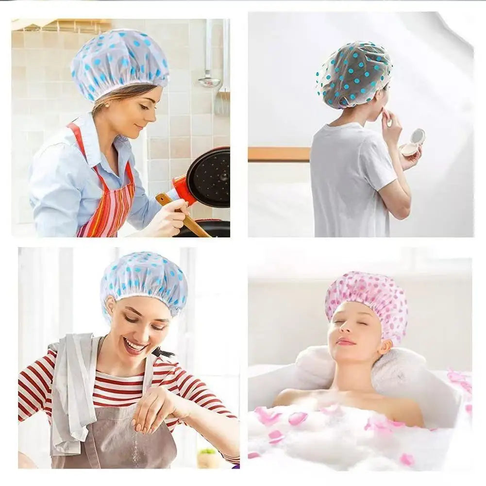 Shower Cap For Women, Elastic And Reusable Hair Bath Caps, Waterproof Bathing Hat Stocking Stuffers For Women Ladies Spa Salon Qme