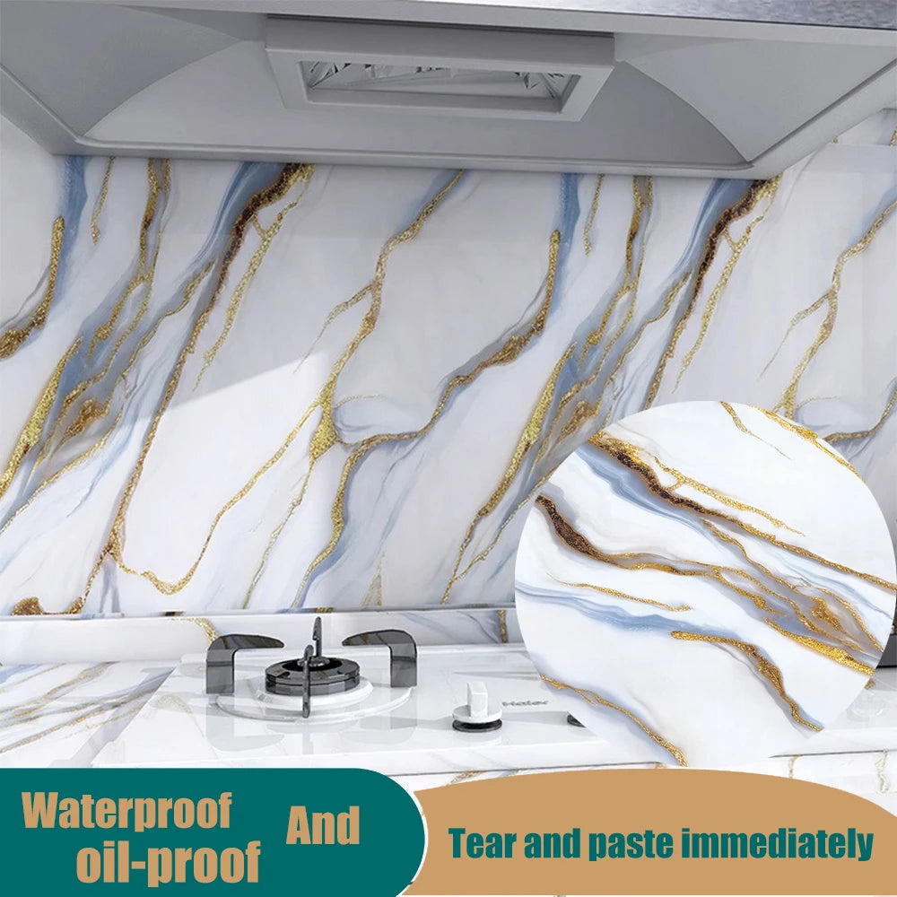 40cm Marble Kitchen Oil-proof Stickers Self-Adhesive Waterproof Cabinet Stove Countertop Wallpaper Desktop Bathroom Renovate Qme