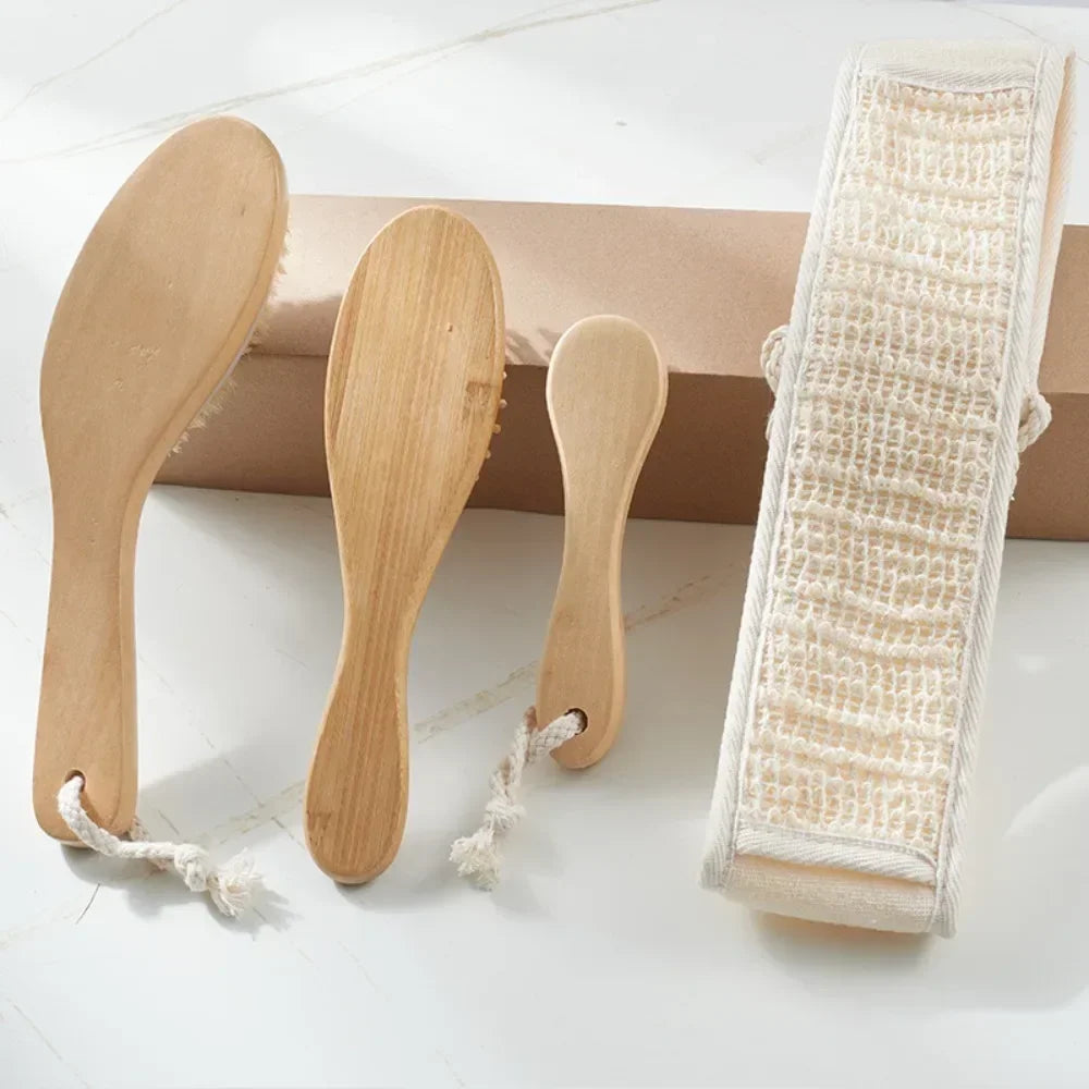 Bamboo Long Handle Back Scrubber Horsehair Exfoliating Brush Strap Qme