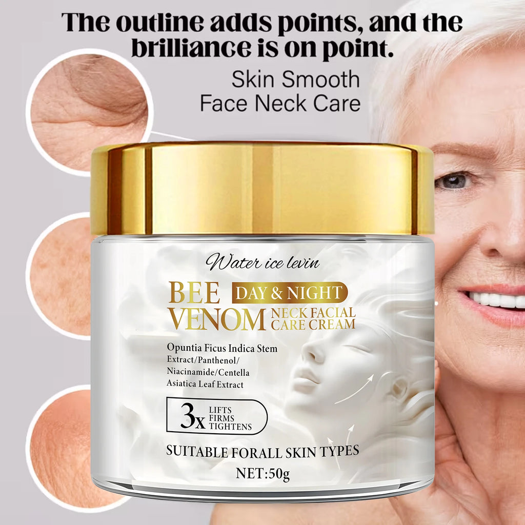 Bee Venom Neck & Facial Care Cream for Efficient Firming & Repair, with Collagen & Hyaluronic Acid. Qme