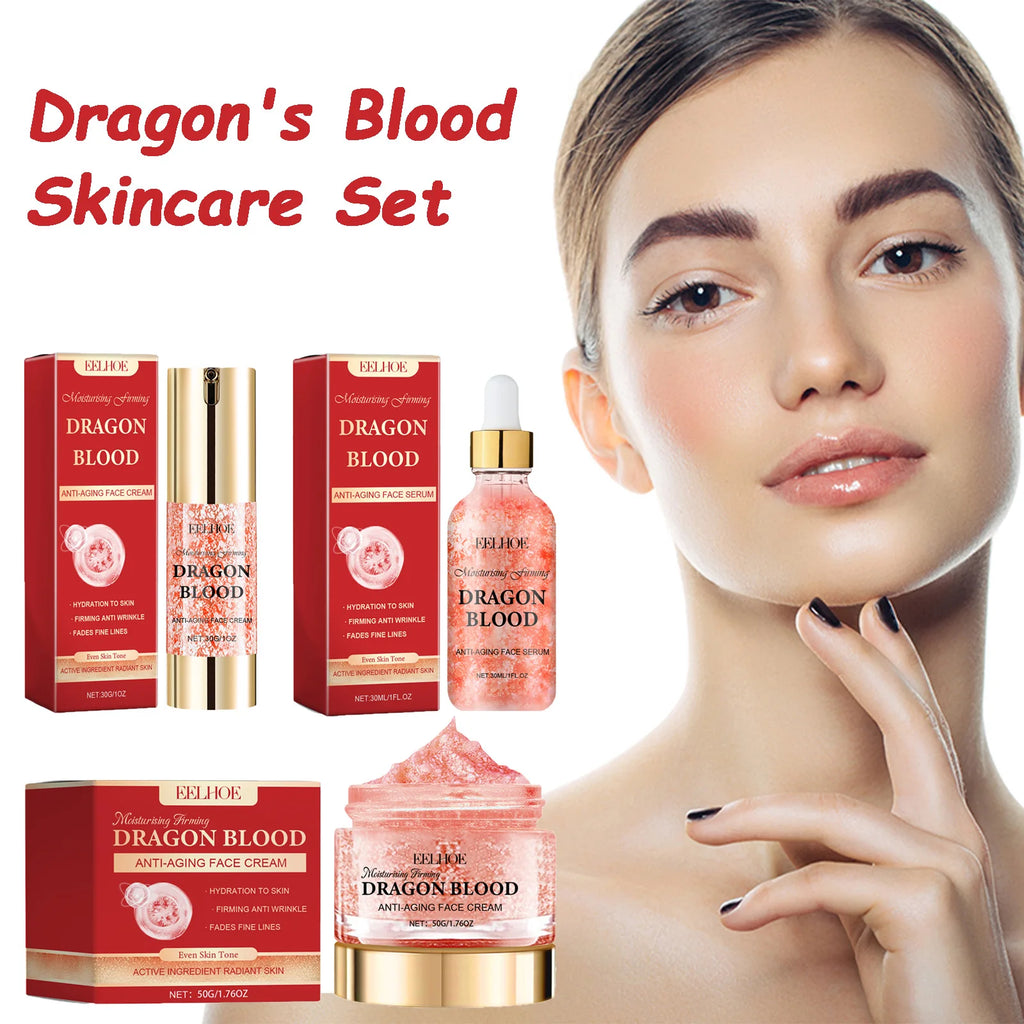 Dragon's Blood Skincare Set Anti-Aging Face Serum & Creams Reduce Wrinkles Firming Smoothing Hydrating Brightening Face SkinCare Qme