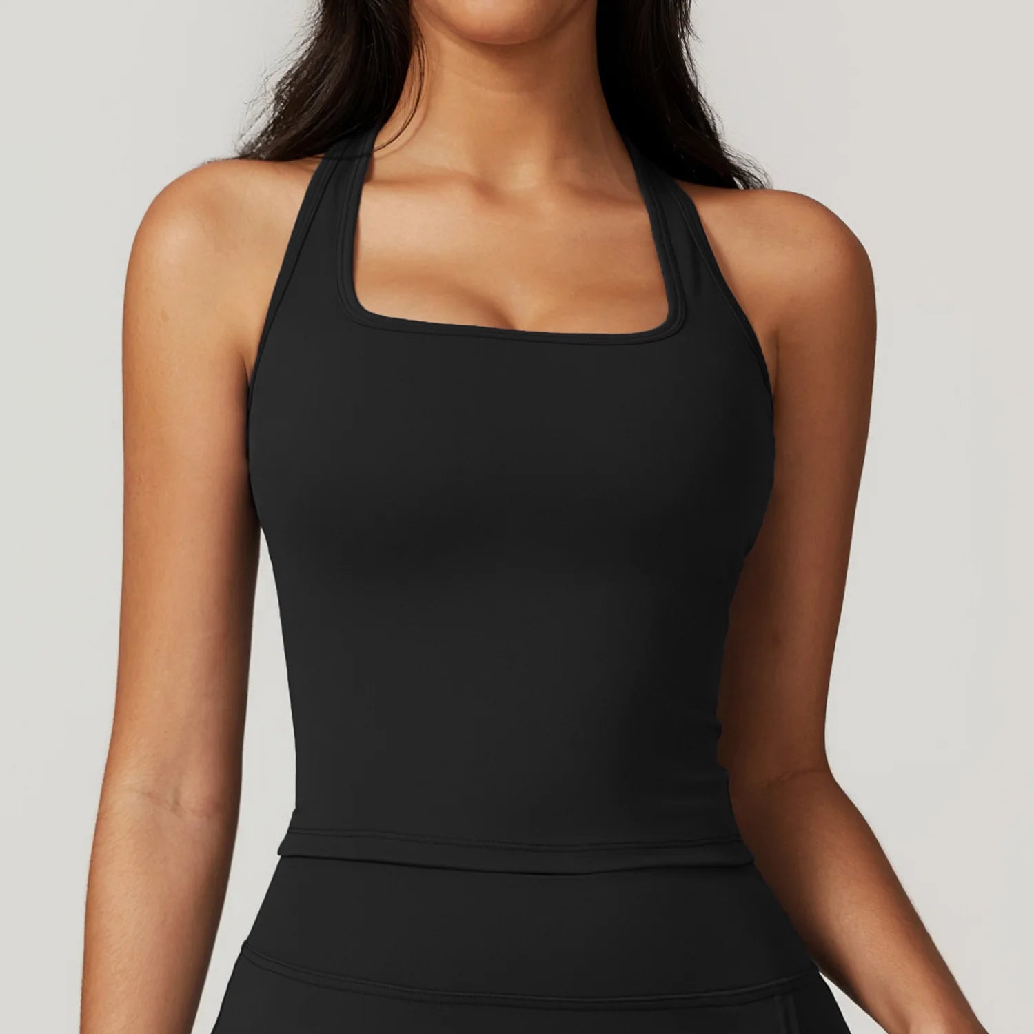 A Yoga Vest Seamless Running Top Tank Top Short Sleeve I-shape Backless Gym Workout Top Solid Color Nylon Fitness Top Qme Advanced Black S