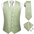 Sage Green Solid Floral Mens Suit Vests Woven Blue Waistcoat Tie Qme MJ-3232 S