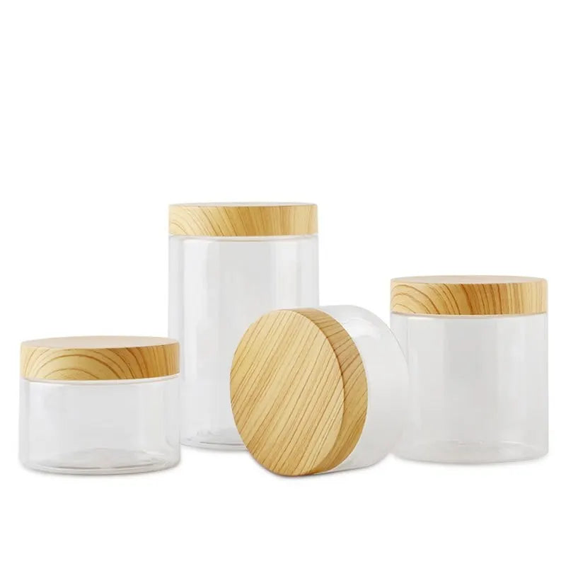 Imitation Wood Grain Sealed Jar Transparent Plastic Food Jar Dried Fruit PET Flower Tea Biscuit Box Food Packaging Bottles Qme