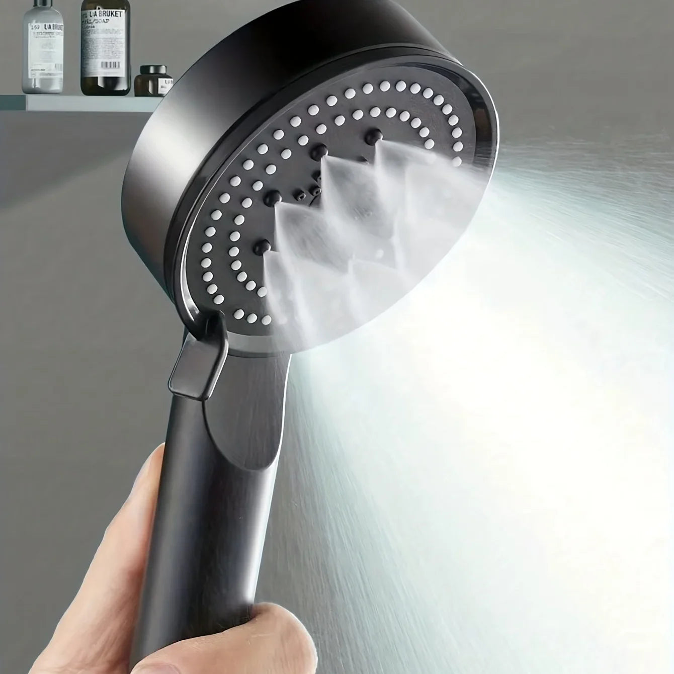 Five-speed shower head, pressure-enhanced shower spray head, household bathroom hot water shower unit, bathtub pressure-fed Qme