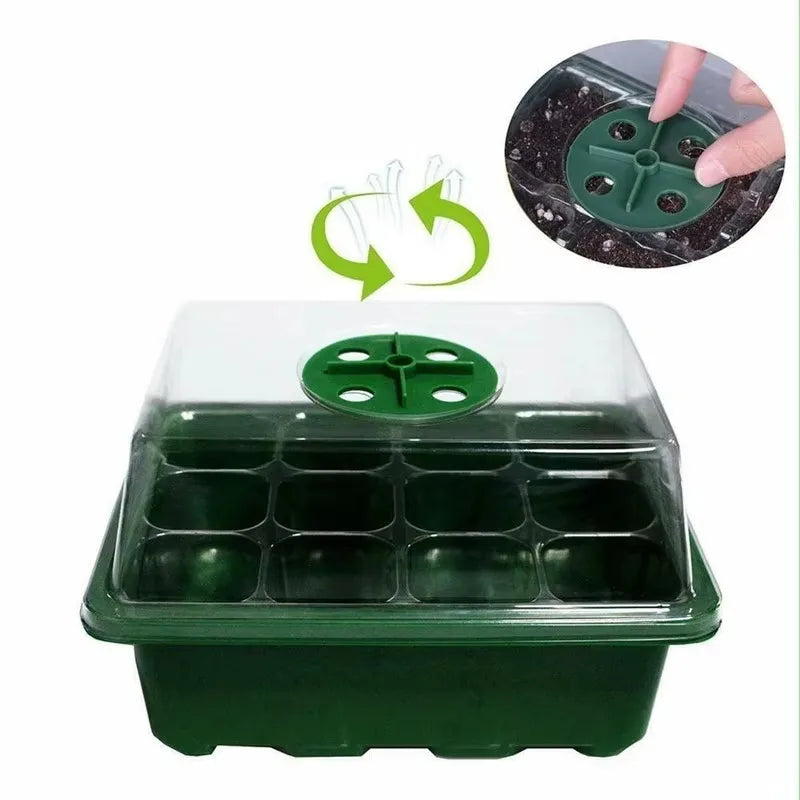 12 Hole Plastics Plant Pots Grow Box Seedling Gardening Sowing Tray Qme