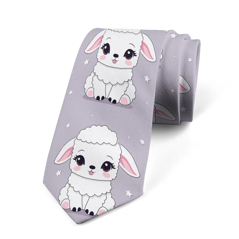 Funny Cartoon Little Sheep Printed Tie Fashion Design Men's Unisex Qme style4