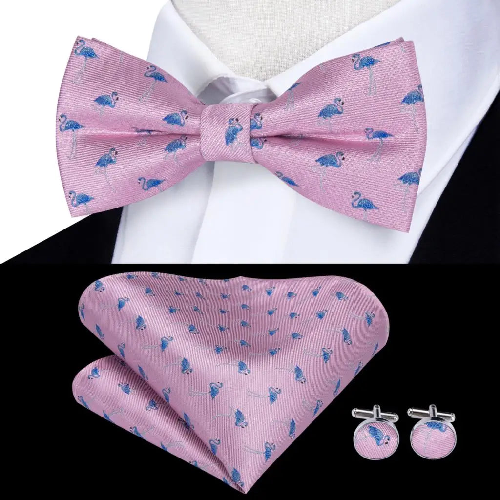 Peach Pink Salmon Rose Mens Bow Tie Pocket Square Cufflinks Pre-tied Qme LDLH0529