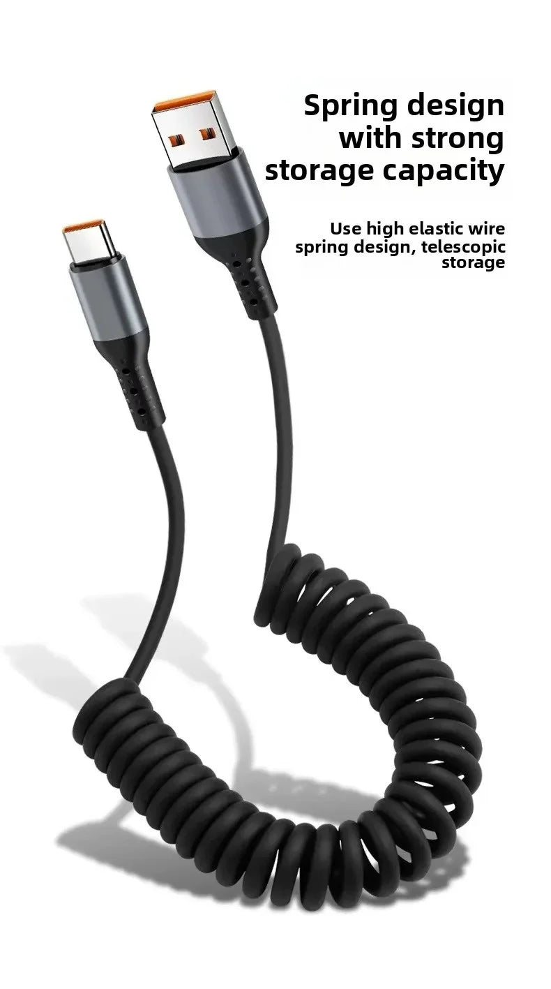 66W 1M Type C To Type C Car Spring Data Cord 6A Short Fast Charging USB C Cable For iPhone 15 Xiaomi Samsung Portable Short Wire Qme