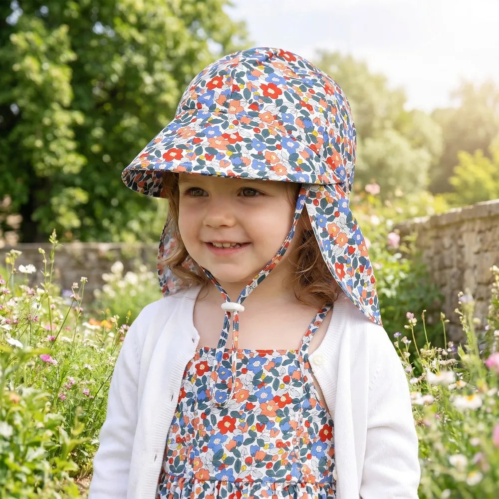 Cute Kids Sun Hat Floral Print Wide Brim Hat with Windproof Rope Summer Beach Hat for Boys Girls Vacation Outdoor Qme