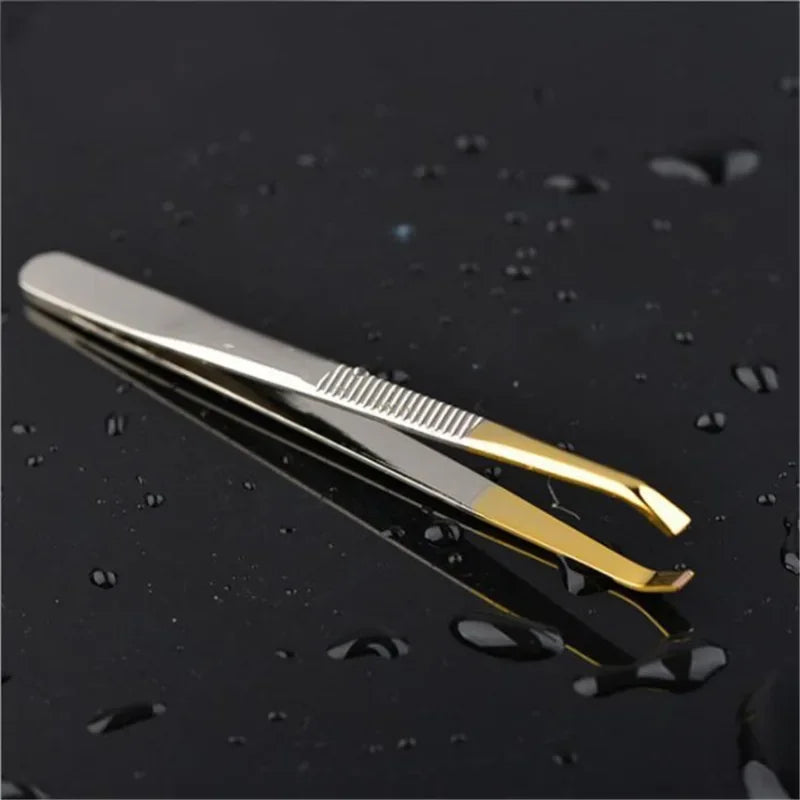 Eyebrow Tweezers Facial Hair Removal Clip Stainless Steel Flat Slant Qme