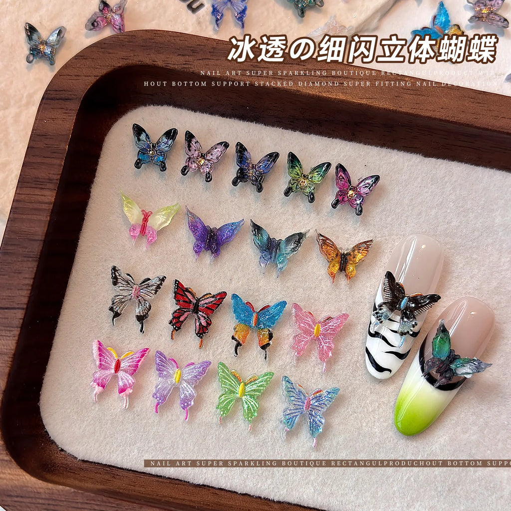 3D Rose Butterfly Nail Charms, Resin Gradient Rose Camellia Flower Insect Flat Back Nail Art Decorations for DIY Press on Nails Qme
