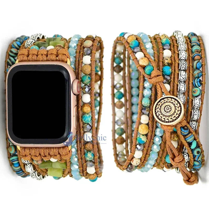 Bohemia Strap for Apple Watch Ultra Band 49mm 44mm 45mm 41mm 42mm 38 Handmade Natural Beads Bracelet Iwatch Series 8 7 6 Se 5 3 Qme Style 2 38-40-41mm-S