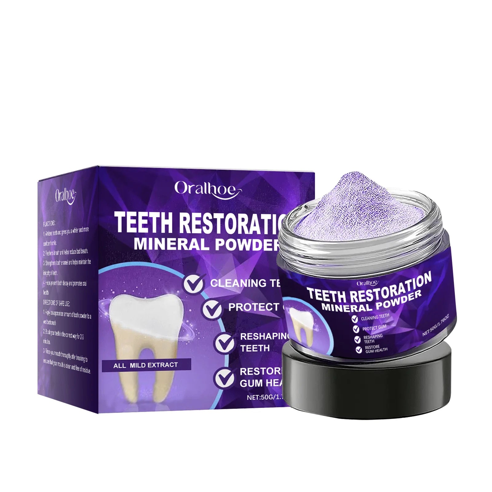 Teeth Whitening Powder Dental Stain Calculus Removal Prevent Caries Oral Hygiene Cleaning Fresh Breath Purple Bleach Toothpaste Qme 50g Boxed
