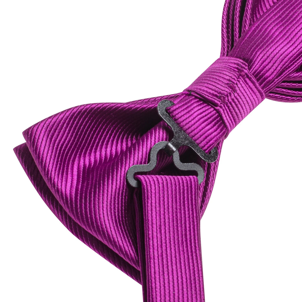 Hi-Tie Men's Bow Tie Handkerchief Cufflinks Set Monochrome Solid Stripe Pre-Tied Wedding Business Qme