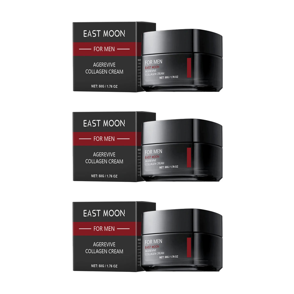 Men's Hyaluronic Acid Facial Cream Hydrating Tightening Brightening Collagen Tender Skin Non-Greasy Day/Night Care Moisturizer Qme 3 x 50g Boxed