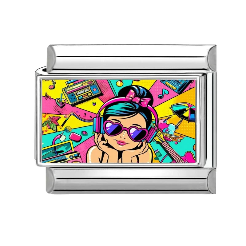 2026 Fashion Doodle Painting Beauty High-heel Swim Pool Beach Italian Charm Links Fit 9mm Bracelet Stainless Steel DIY Jewelrys Qme Style 3