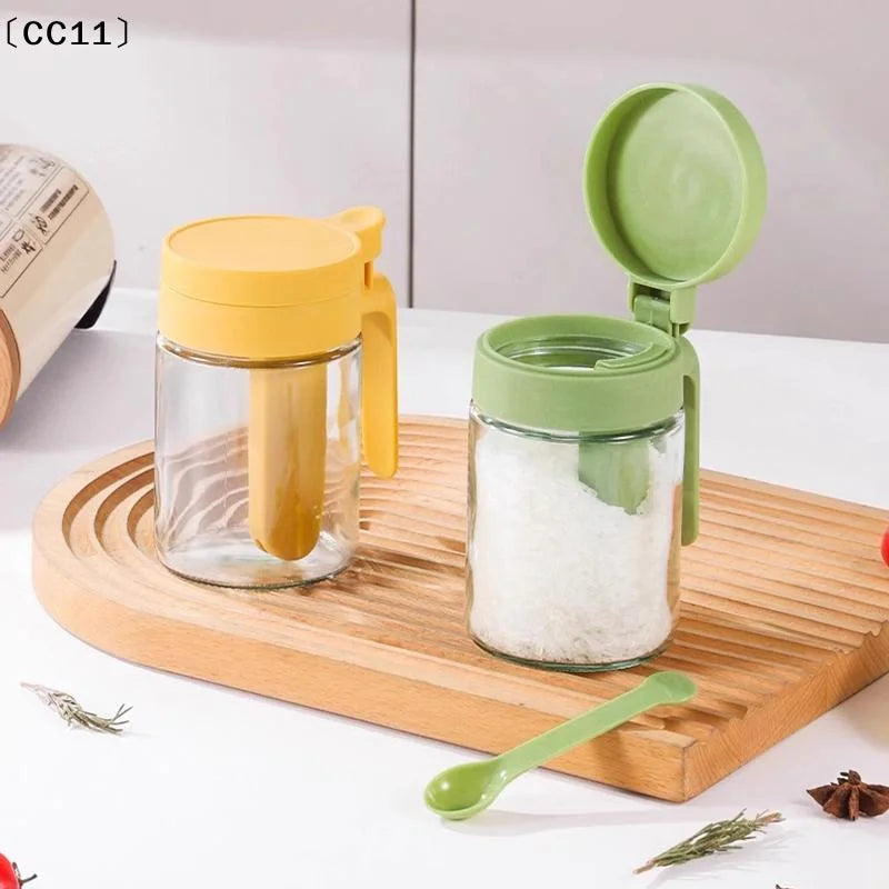 Food Grade Glass Spice Jar Airtight Lid Attached Spoon Perfect Qme