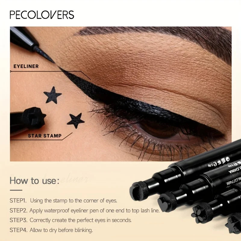 2-in-1 Butterfly & Star Moon Stamp Eyeliner Pen - Long-Lasting, Waterproof Black Liquid Eye Liner Pencil for Flawless Makeup Qme
