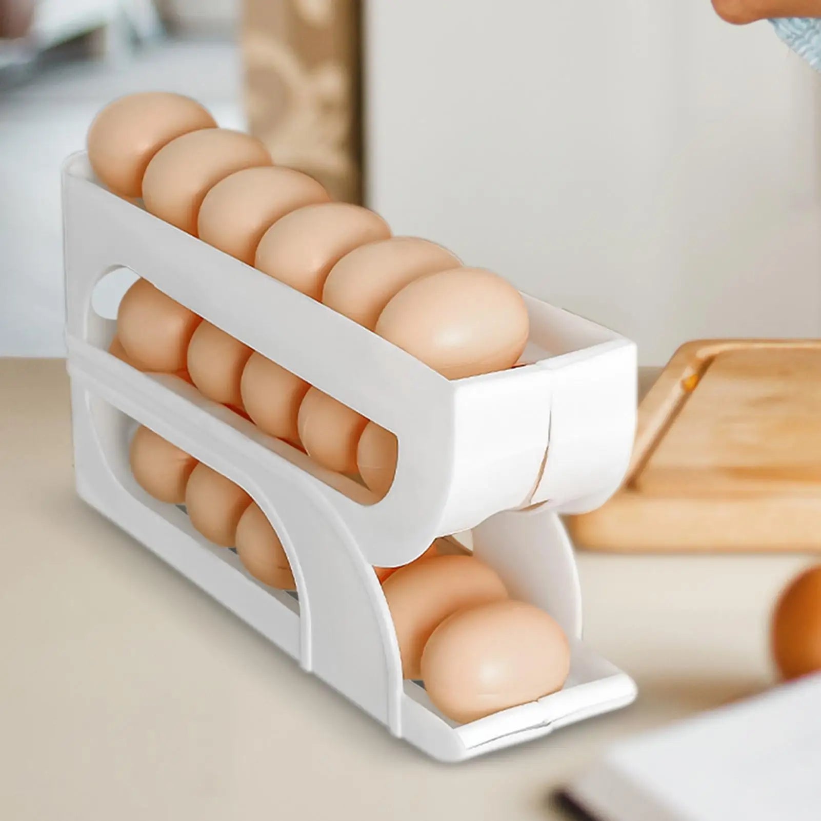 Egg Container for Refrigerator 3 Tiers Automatic Rolling Egg Container Rack Food Holder for Meal Prep Pantry Cooking Food Qme