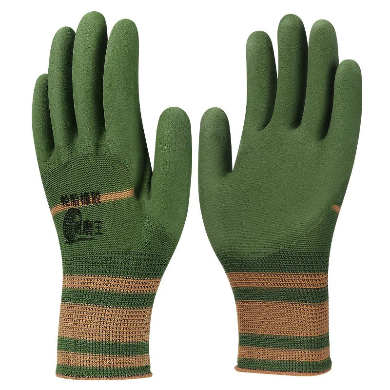 10PCS Work Gloves Nitrile Rubber Abrasion Resistant Anti-Slip Oilproof Breathable Protective Gloves for Construction Workplace Qme Green