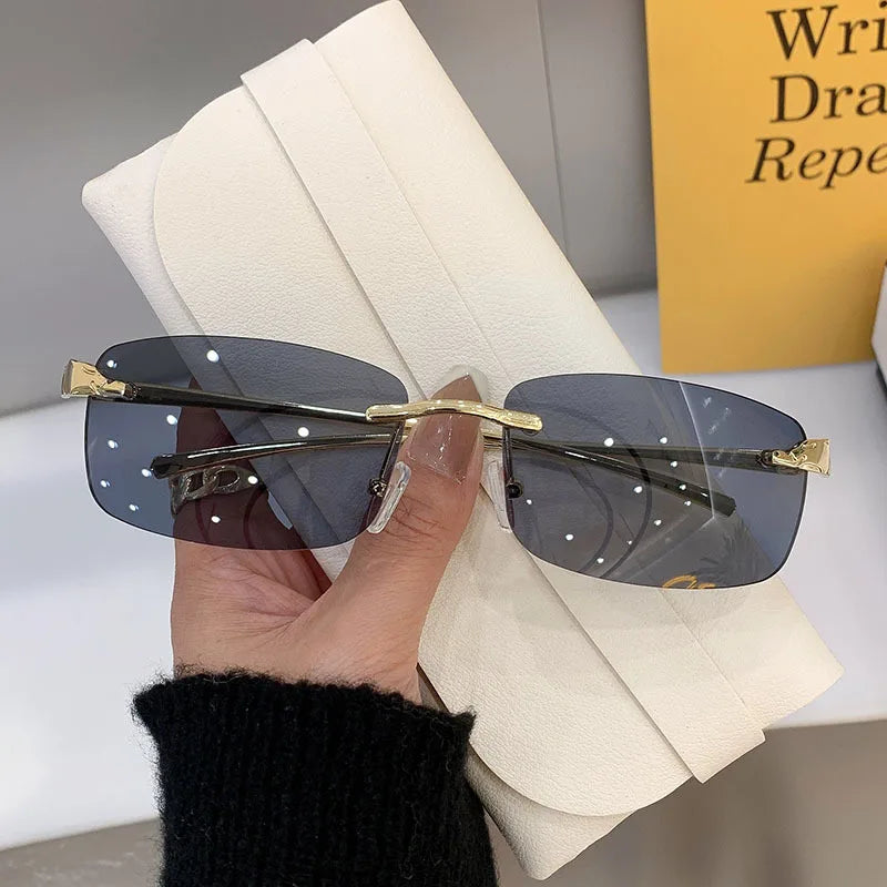 New Rectangle Vintage Rimless Square Sunglasses Classic Casual Sun Glasses UV400 Cut Edge Frameless Sunglasses Qme JH