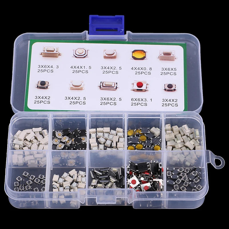 250Pcs 10 Types Tactile Push Button Switch Car Keys Button Touch Microswitch Qme